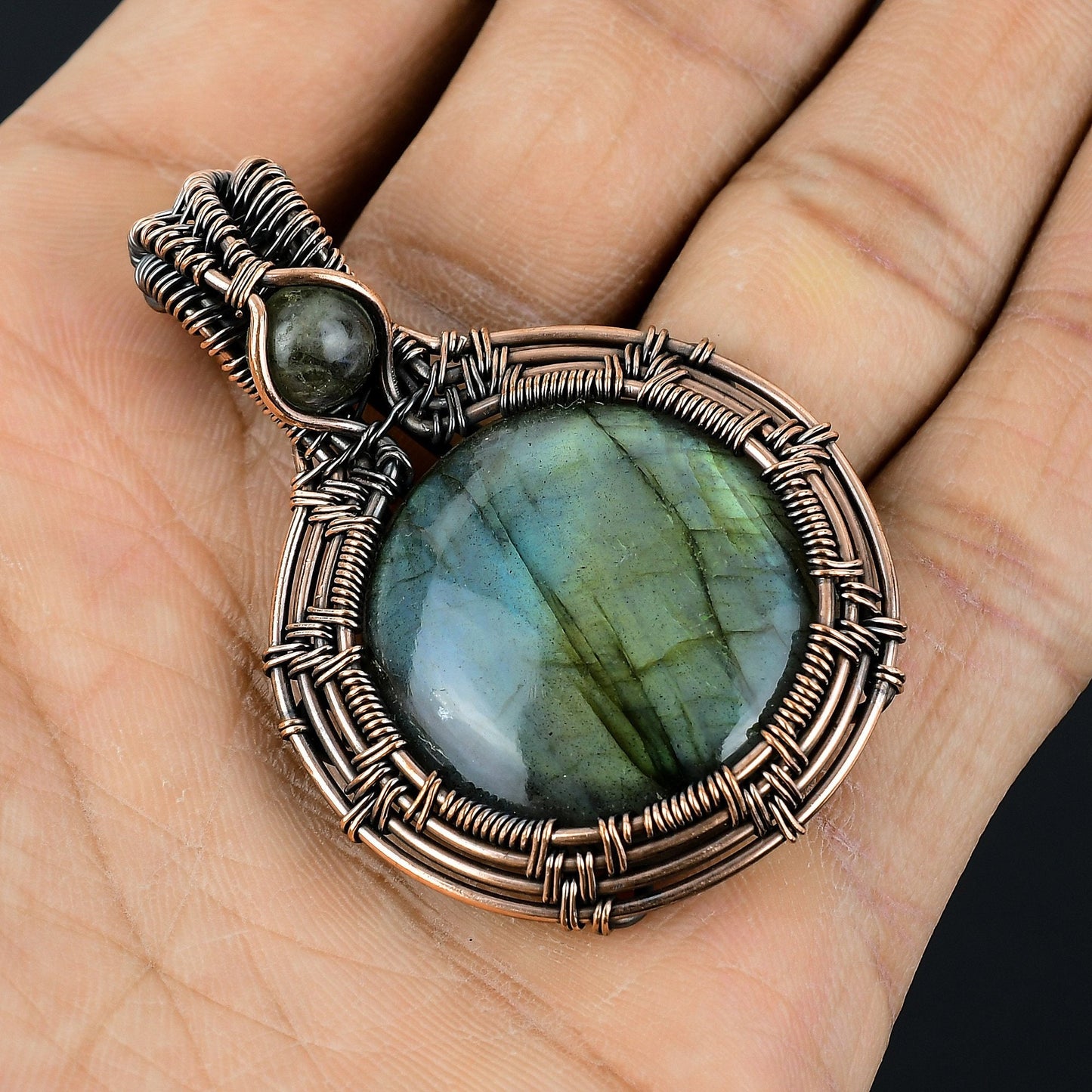 Blue-Green Labradorite Gemstone Pendant
