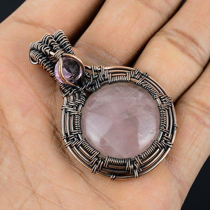 Rose Quartz Gemstone Copper Wrapped Pendant