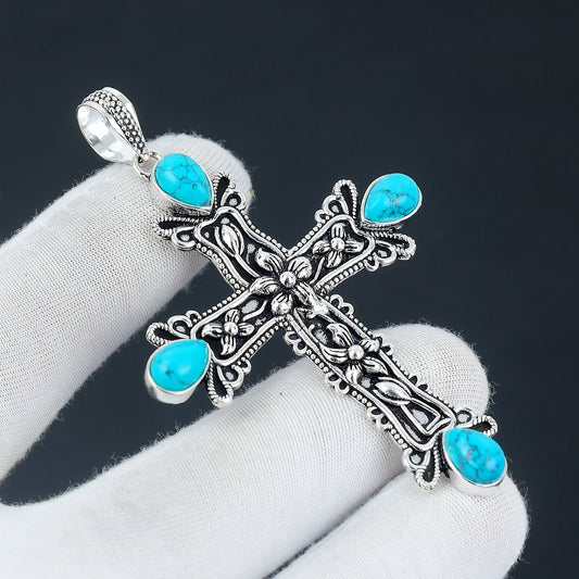 Turquoise Gemstone Cross Pendant
