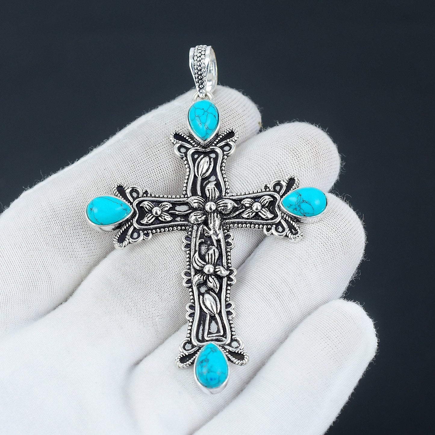Turquoise Gemstone Cross Pendant