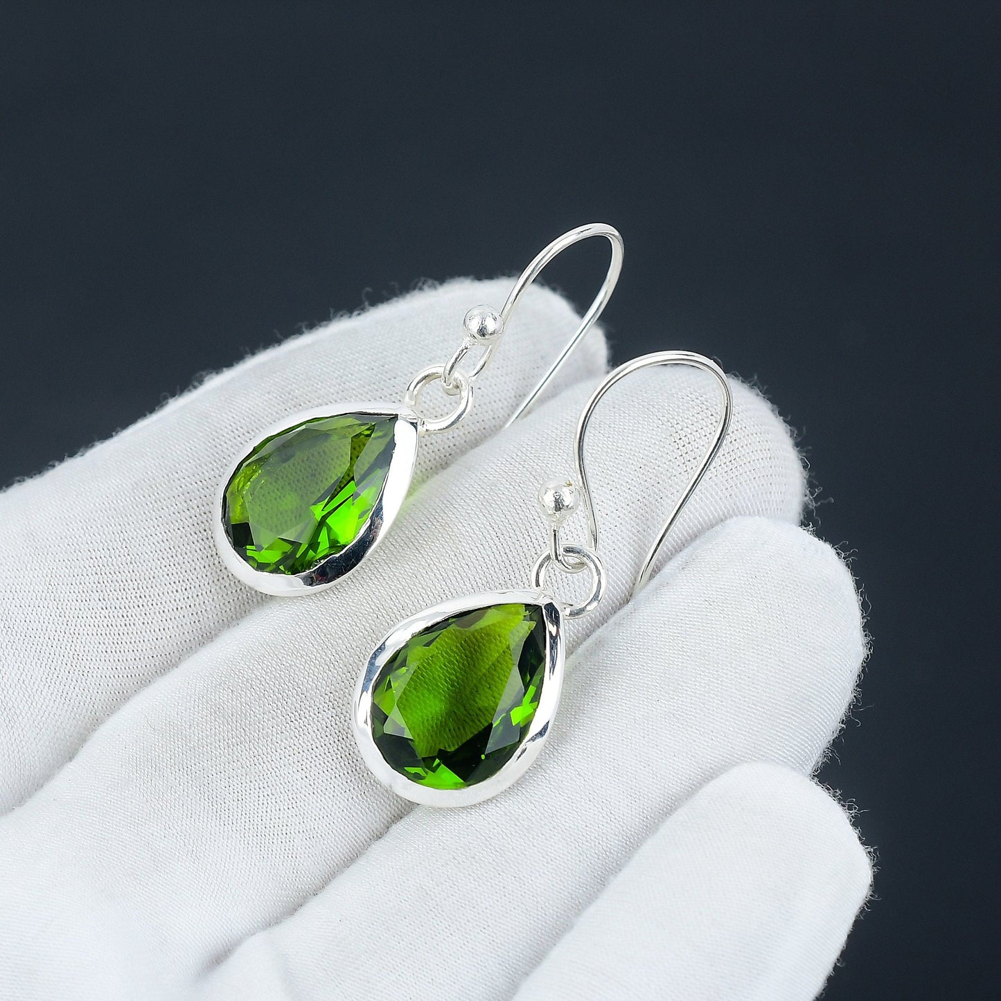 Green Peridot Gemstone Earrings