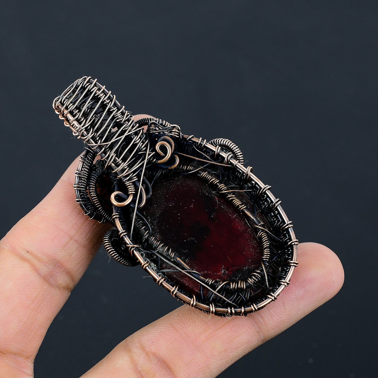 Red Flash Labradorite Gemstone Double Tree of Life Pendant