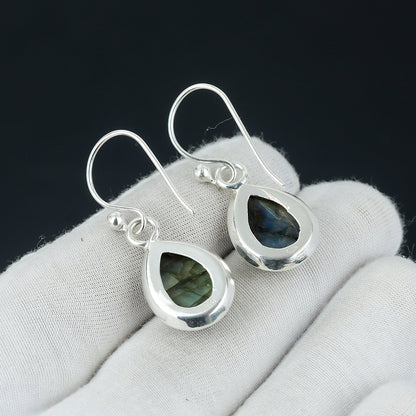 Blue Fire Labradorite Gemstone Earrings