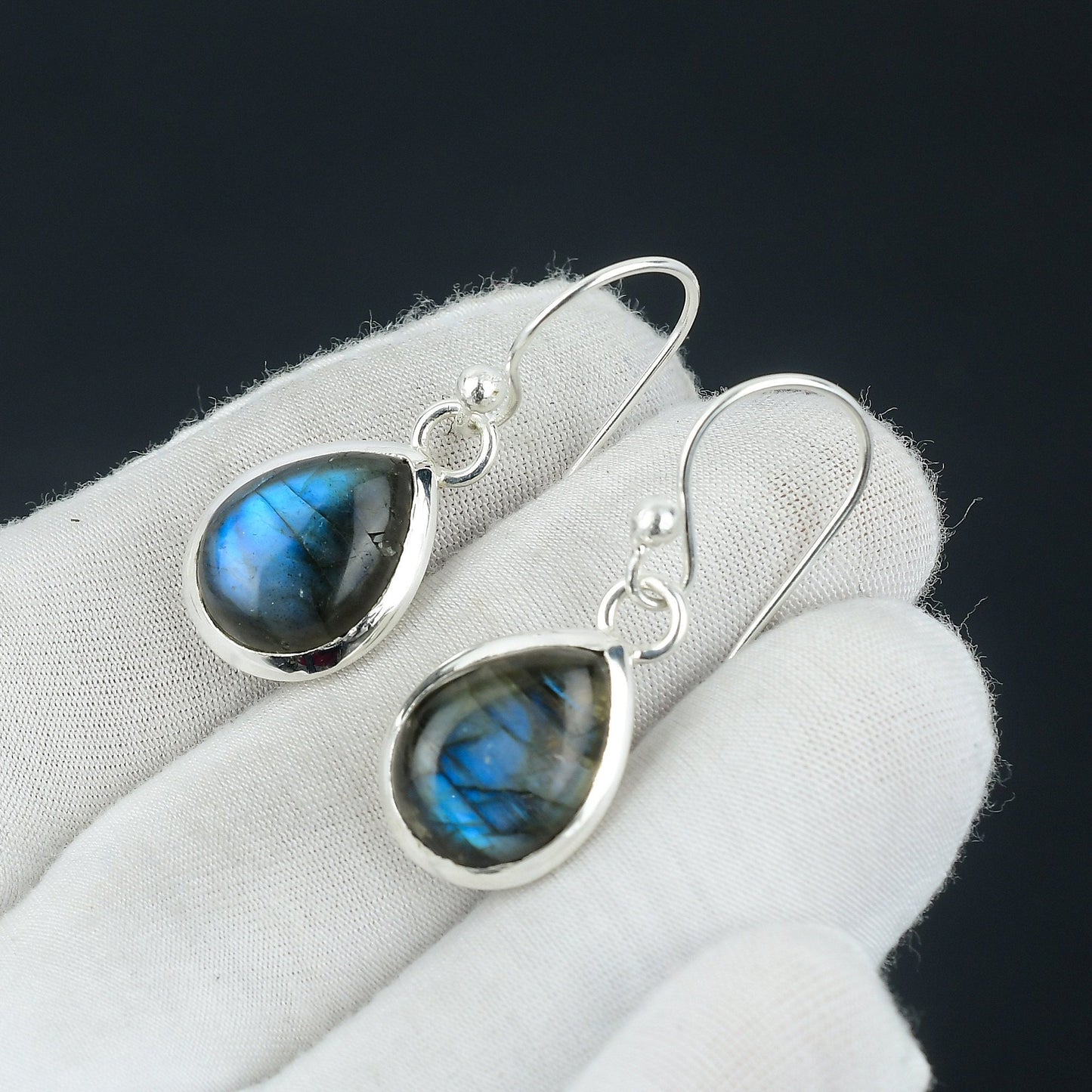 Blue Fire Labradorite Gemstone Earrings