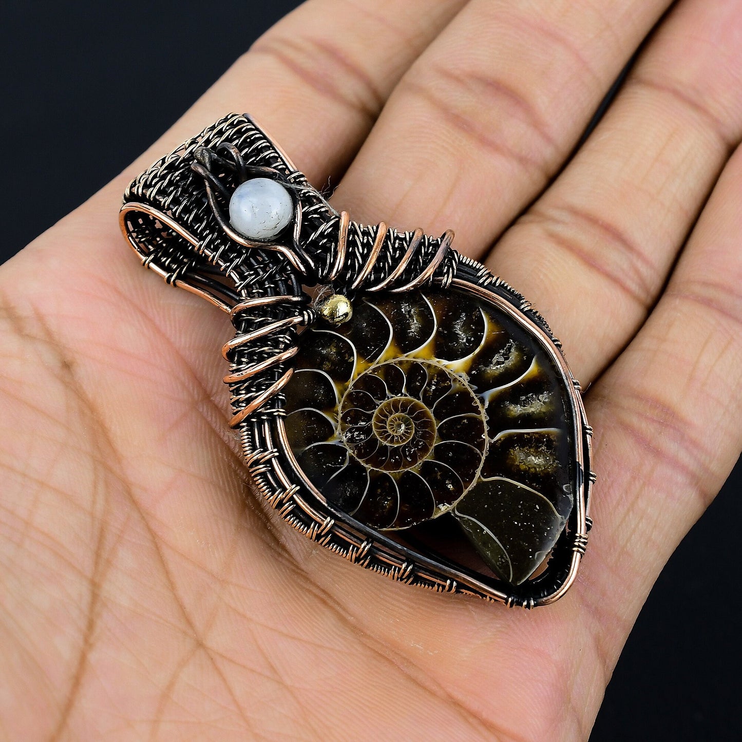 Copper Ammonite Fossil Gemstone Pendant