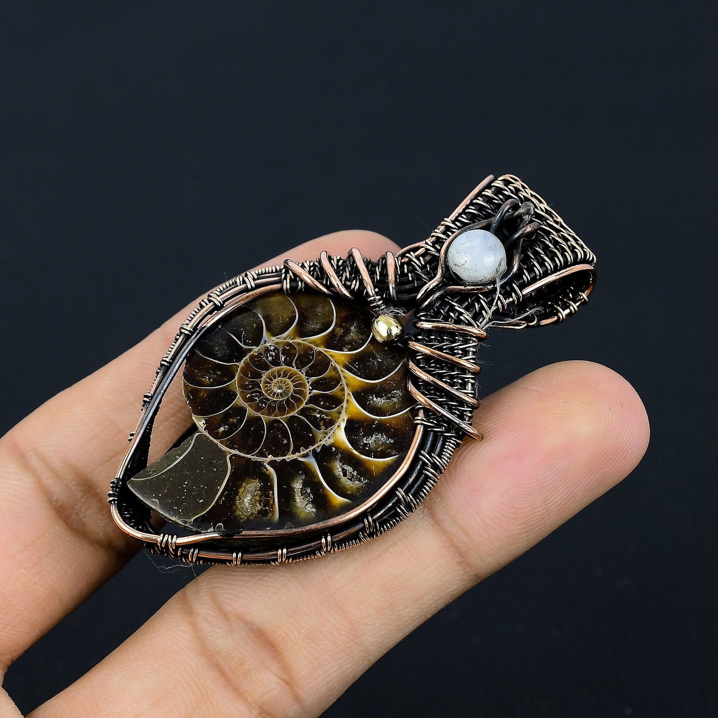 Copper Ammonite Fossil Gemstone Pendant