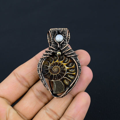 Copper Ammonite Fossil Gemstone Pendant