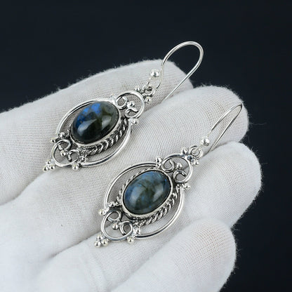 Iridescent Labradorite Silver Dangle Earrings