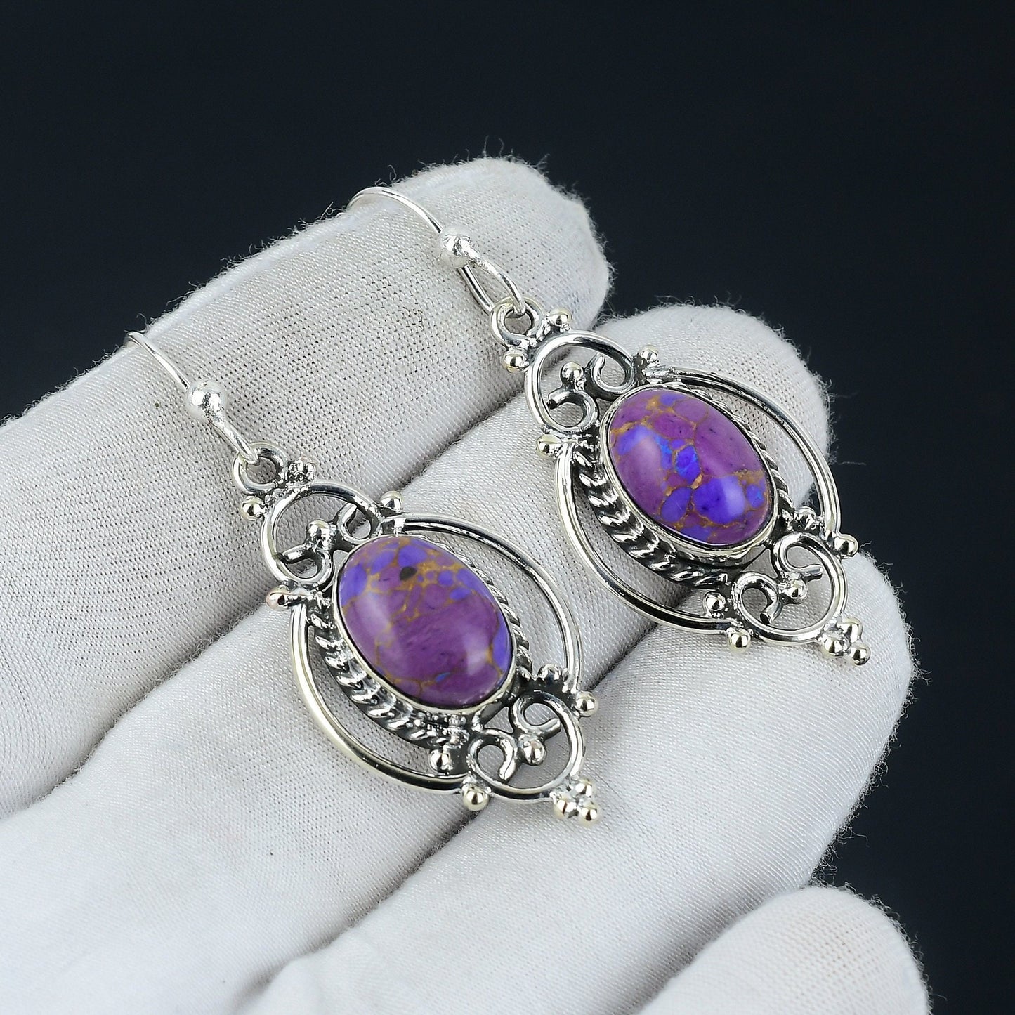 Purple Copper Turquoise Gemstone Earrings