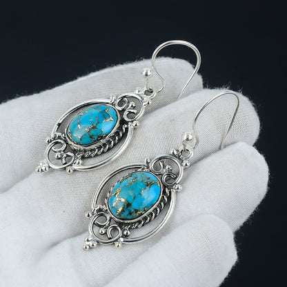 Blue Copper Turquoise Gemstone Earrings