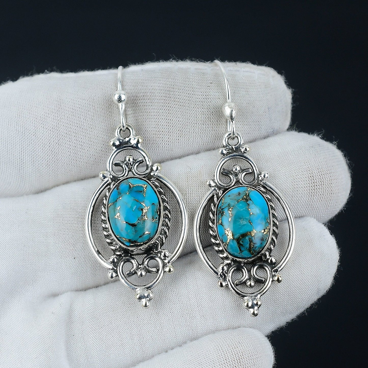 Blue Copper Turquoise Gemstone Earrings