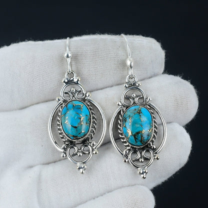 Blue Copper Turquoise Gemstone Earrings