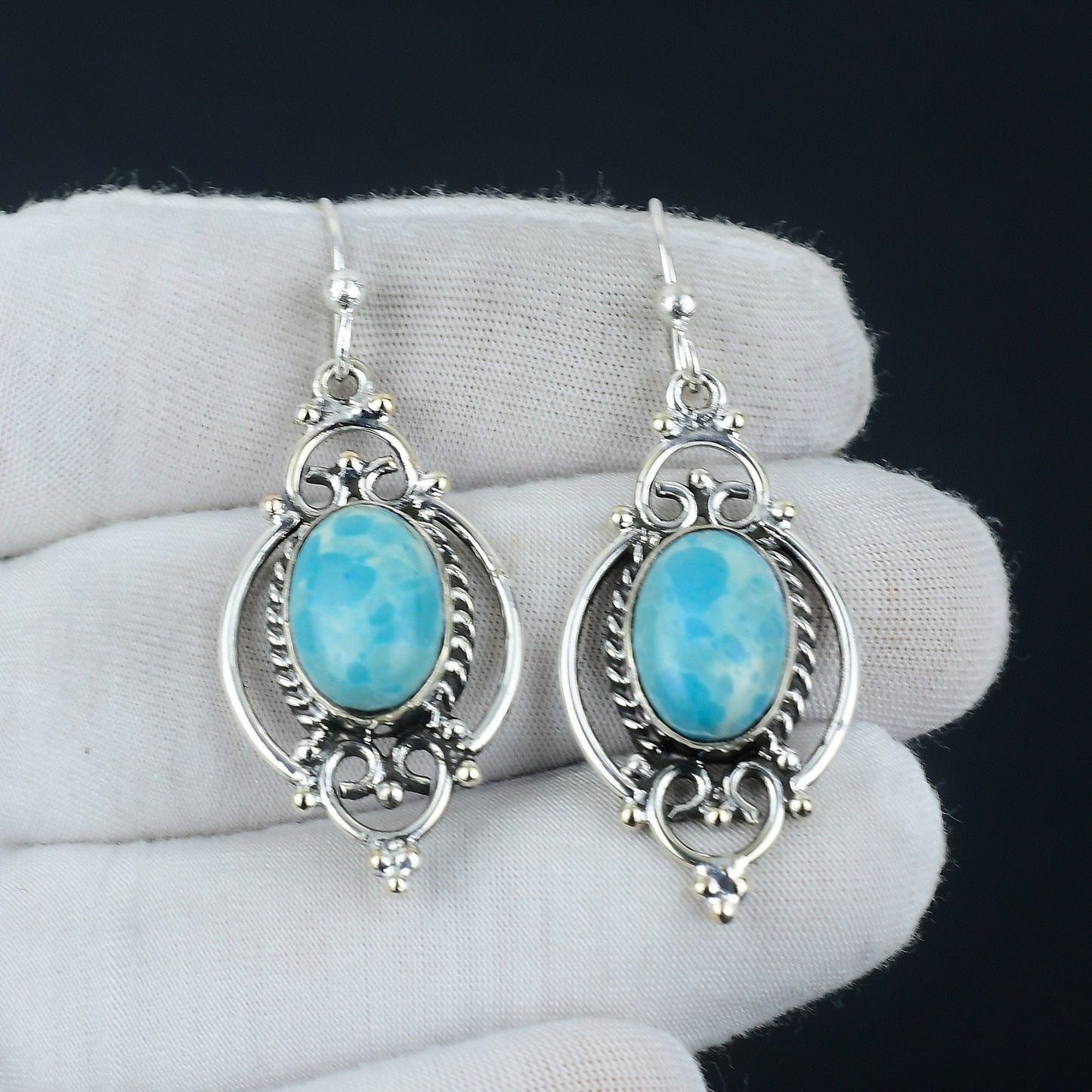 Blue Larimar Sterling Silver Drop Earrings