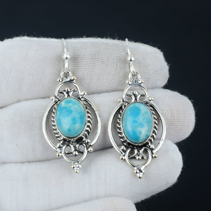 Blue Larimar Sterling Silver Drop Earrings