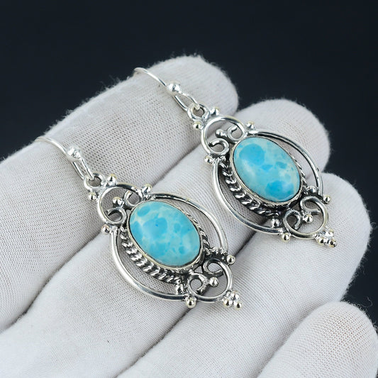 Blue Larimar Sterling Silver Drop Earrings