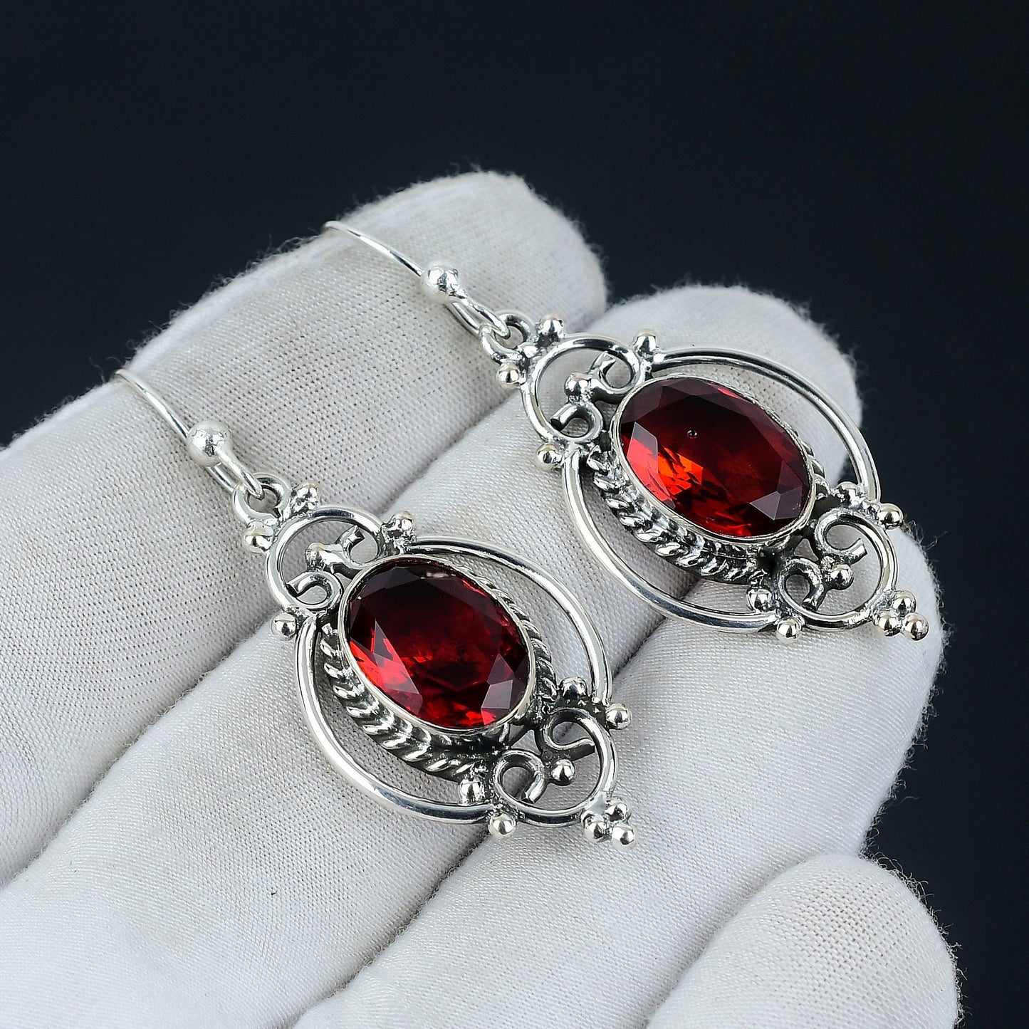 Red Garnet Gemstone Sterling Silver Earrings