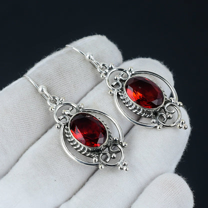 Red Garnet Gemstone Sterling Silver Earrings