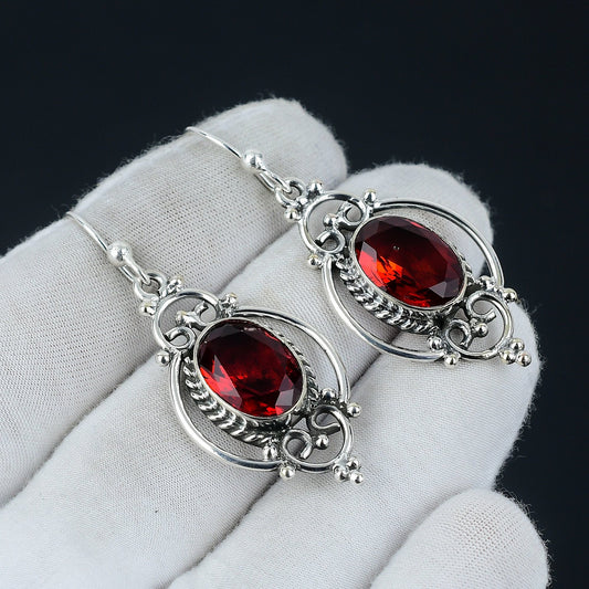 Red Garnet Gemstone Sterling Silver Earrings