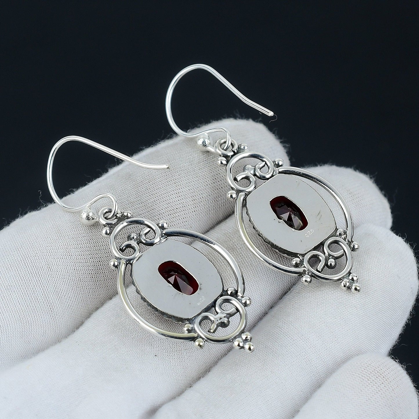 Red Garnet Gemstone Sterling Silver Earrings