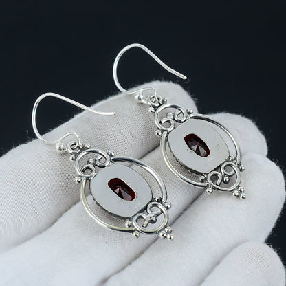 Red Garnet Gemstone Sterling Silver Earrings