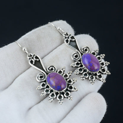 Purple Copper Turquoise Gemstone Earrings