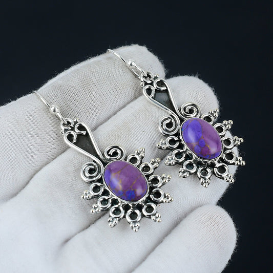 Purple Copper Turquoise Gemstone Earrings
