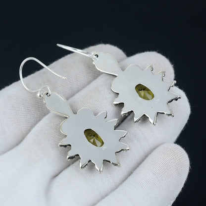Yellow Citrine Gemstone Sterling Silver Earrings
