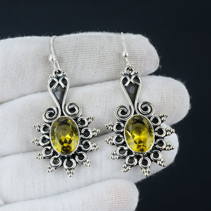 Yellow Citrine Gemstone Sterling Silver Earrings