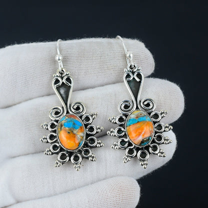 Orange Spiny Oyster Gemstone Earrings