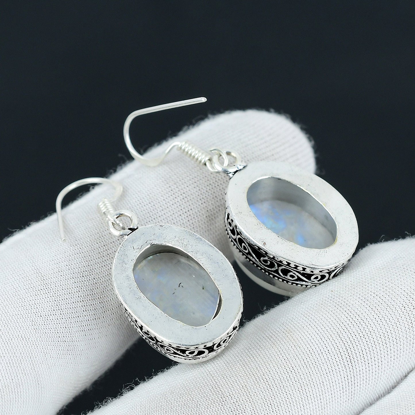 Rainbow Moonstone Gemstone Sterling Silver Earrings