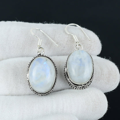 Rainbow Moonstone Gemstone Sterling Silver Earrings