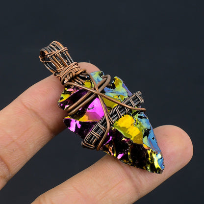 Peacock Aura Druzy Gemstone Copper Pendant