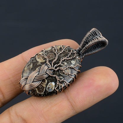 Copper Turritella Agate Gemstone Pendant