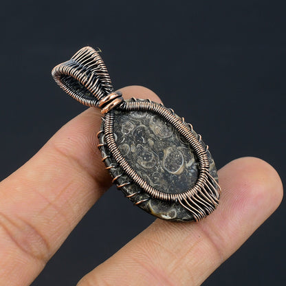 Copper Turritella Agate Gemstone Pendant