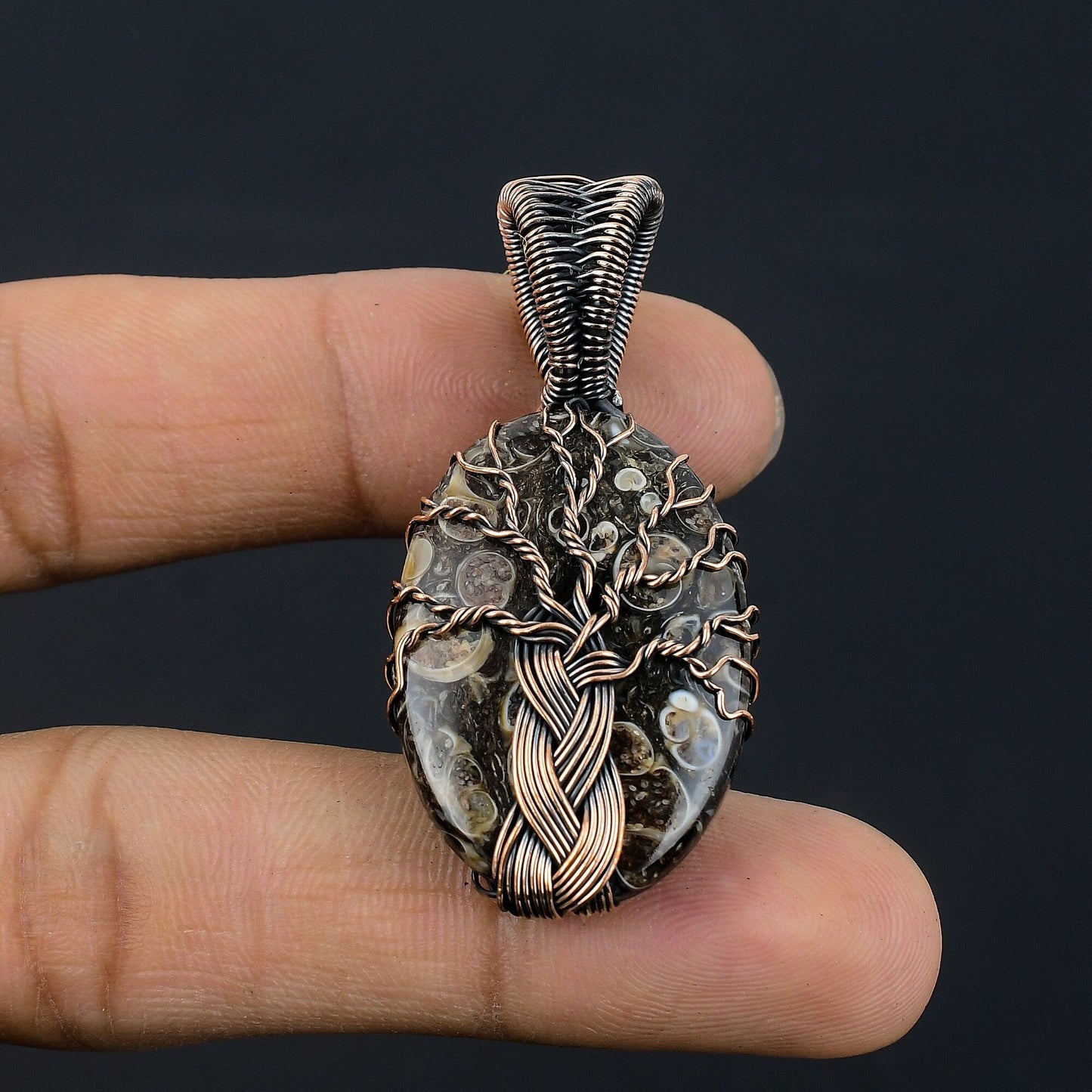Copper Turritella Agate Gemstone Pendant