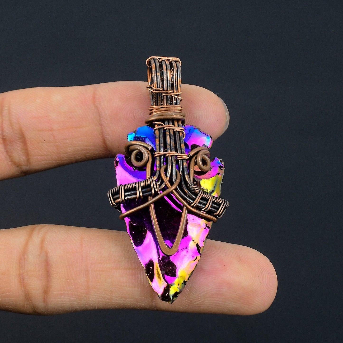 Peacock Aura Druzy Gemstone Copper Pendant