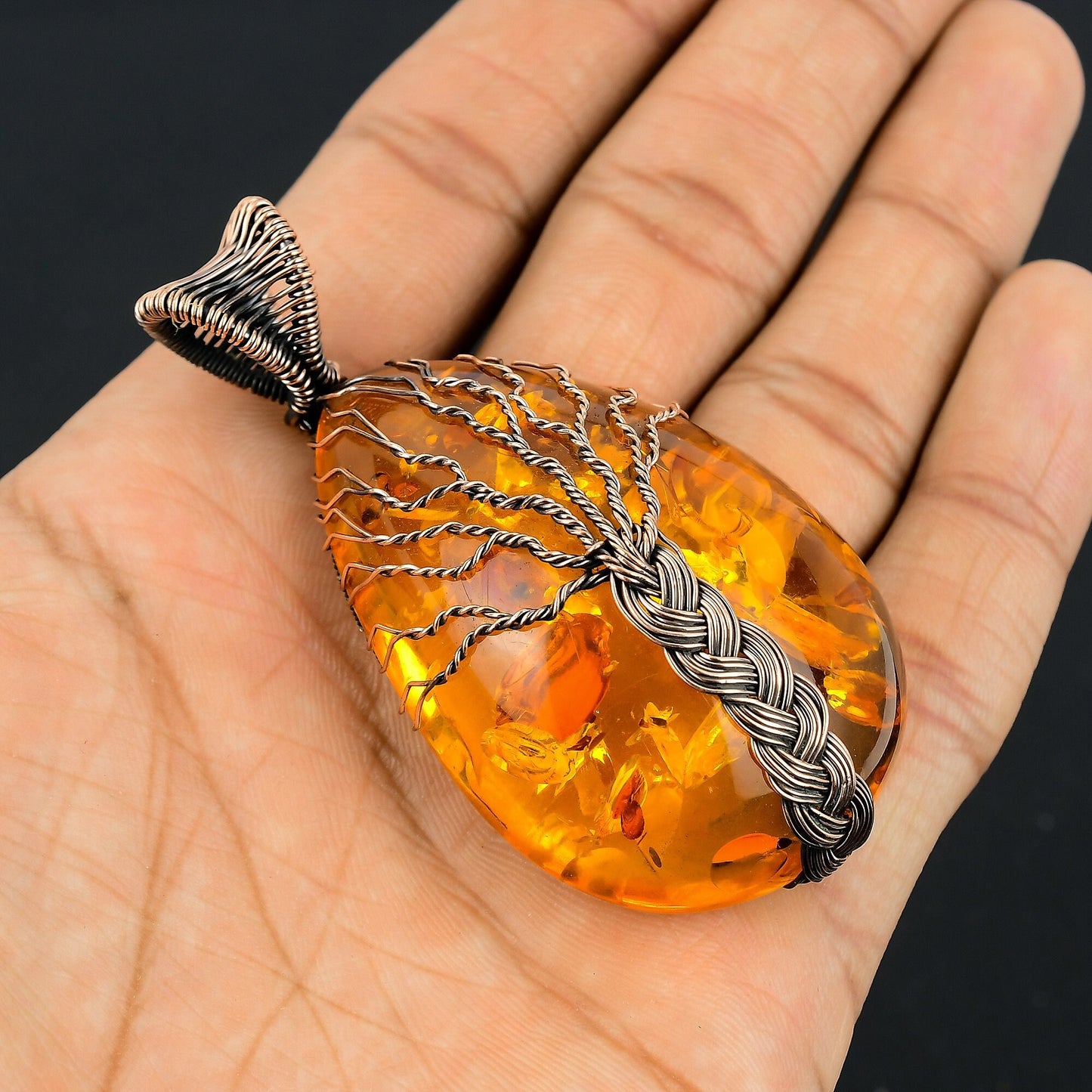 Amber Gemstone Tree of Life Pendant