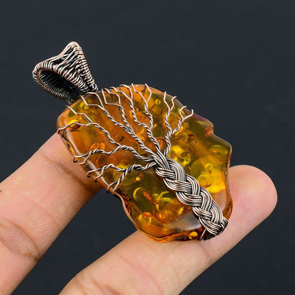Amber Gemstone Copper Pendant