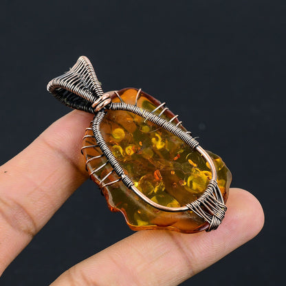 Amber Gemstone Copper Pendant