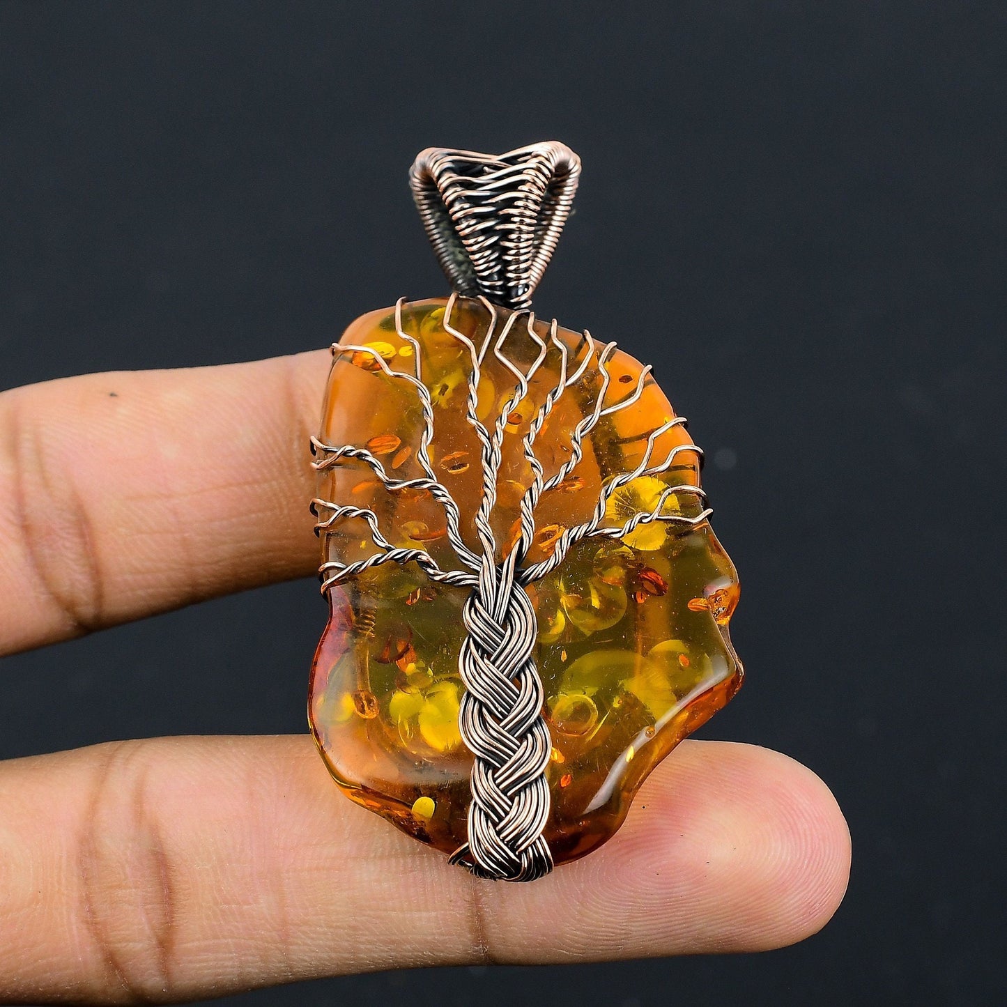 Amber Gemstone Copper Pendant