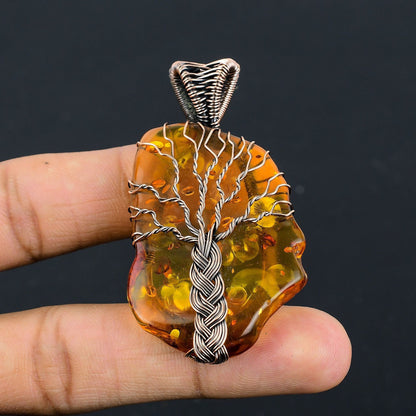 Amber Gemstone Copper Pendant