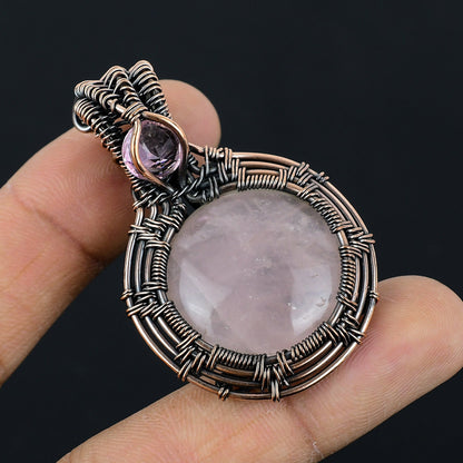 Rose Quartz Gemstone Copper Wrapped Pendant