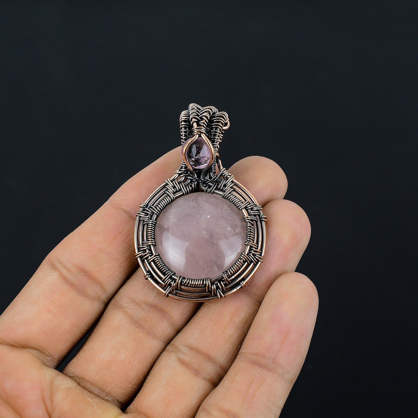 Rose Quartz Gemstone Copper Wrapped Pendant