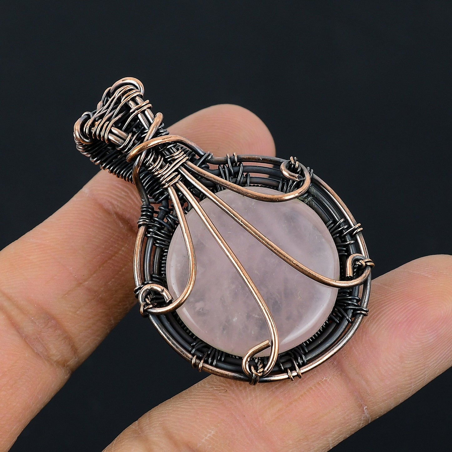 Rose Quartz Gemstone Copper Wrapped Pendant