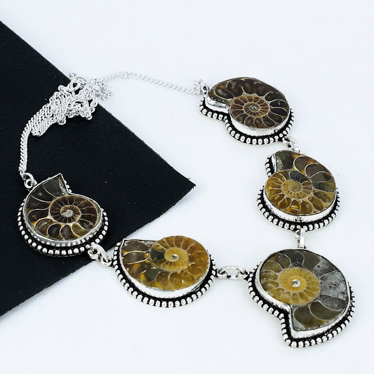 Brown Ammonite Sterling Silver Necklace