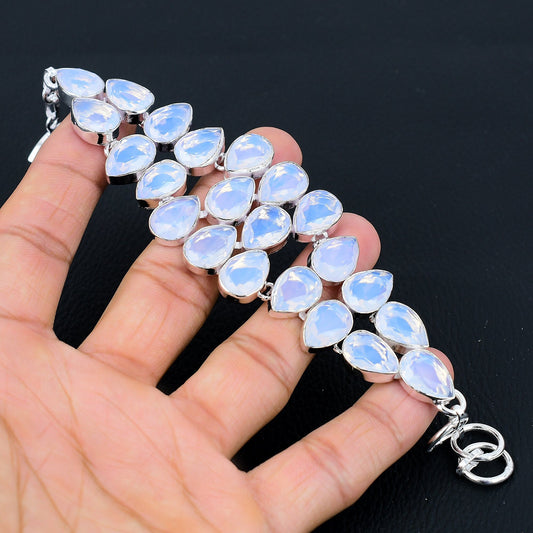 Milky Opal Gemstone Silver Bracelet