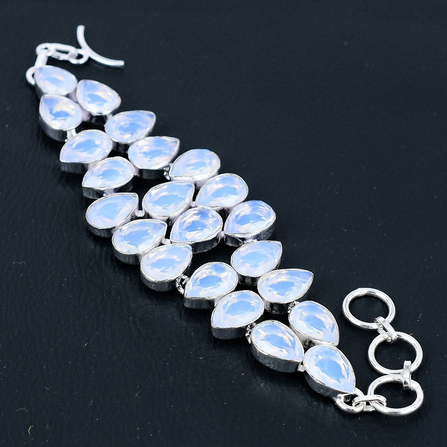 Milky Opal Gemstone Silver Bracelet