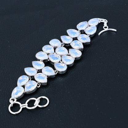 Milky Opal Gemstone Silver Bracelet