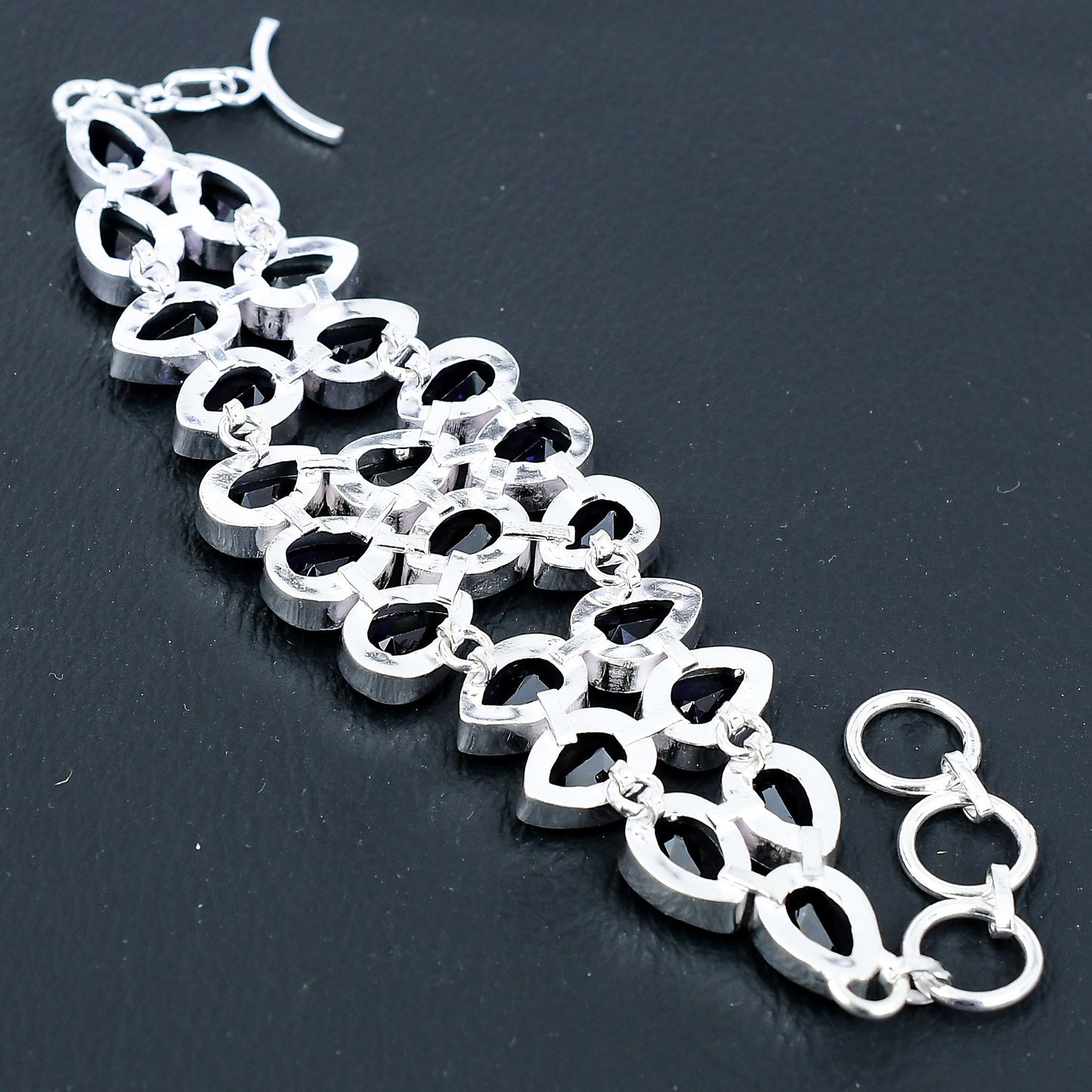 Purple Amethyst Gemstone Silver Bracelet