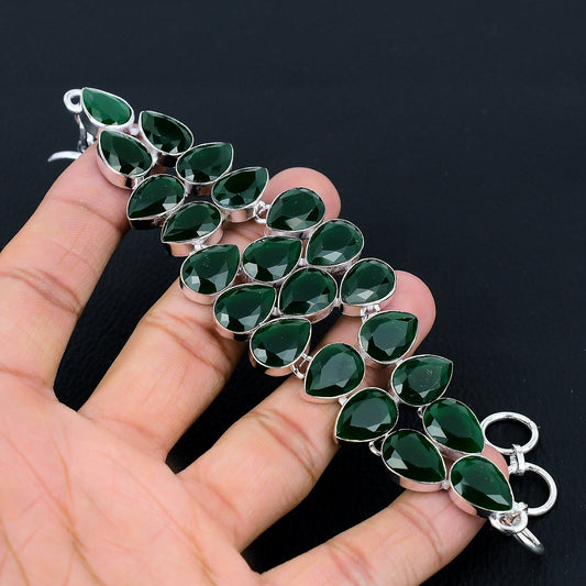 Emerald Green Gemstone Silver Bracelet
